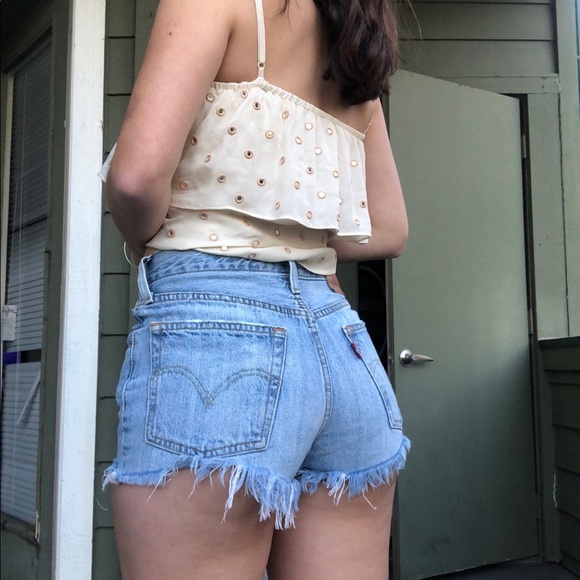 Levi's Pants - Levis 501 Jean Shorts in Waveline Denim Distressed Cutoff Style Raw Hem Revolve